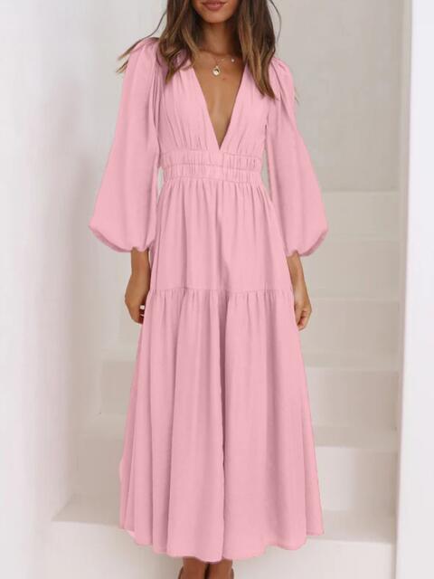 8 Elegant Long V-Neck Balloon Sleeve Maxi Dresses