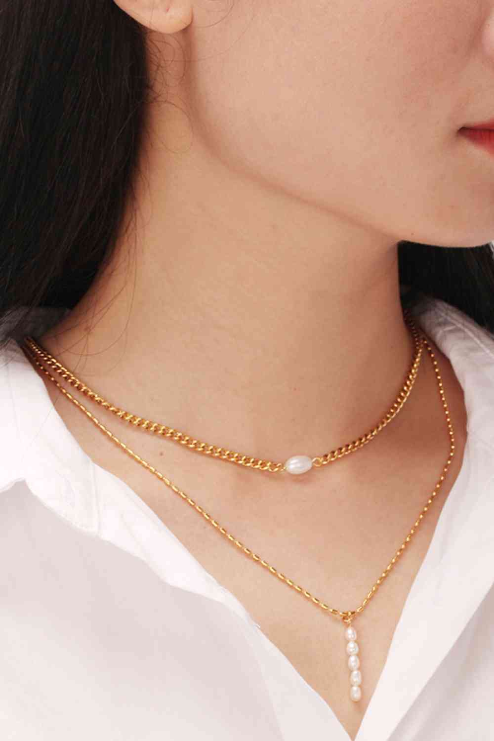 Layered Chain Freshwater Pearl Necklace