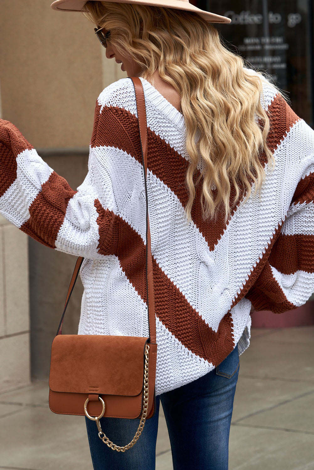 Classy Chevron Cable-Knit V Sweater ( 3 Colors/ S- 3X)