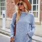 Ribbed Turtleneck Long Sleeve Slit Knit Top