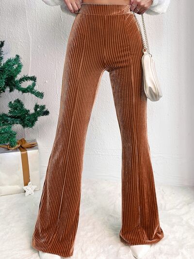 Caramel Ribbed High Waist Bootcut Pants