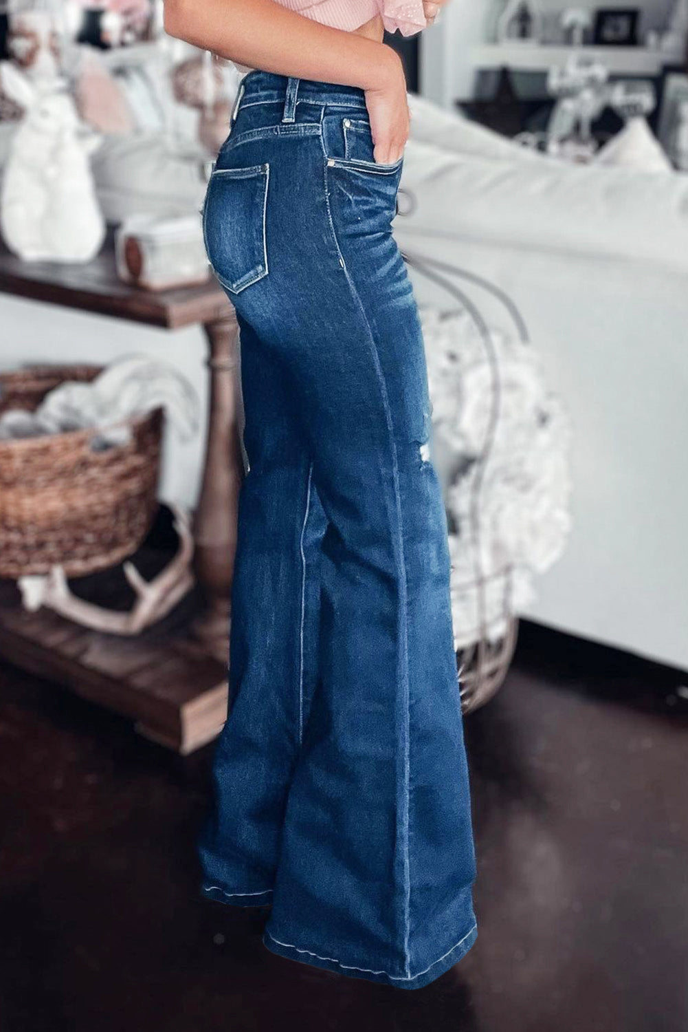 Chic Asymmetrical Distressed Flare Jeans
