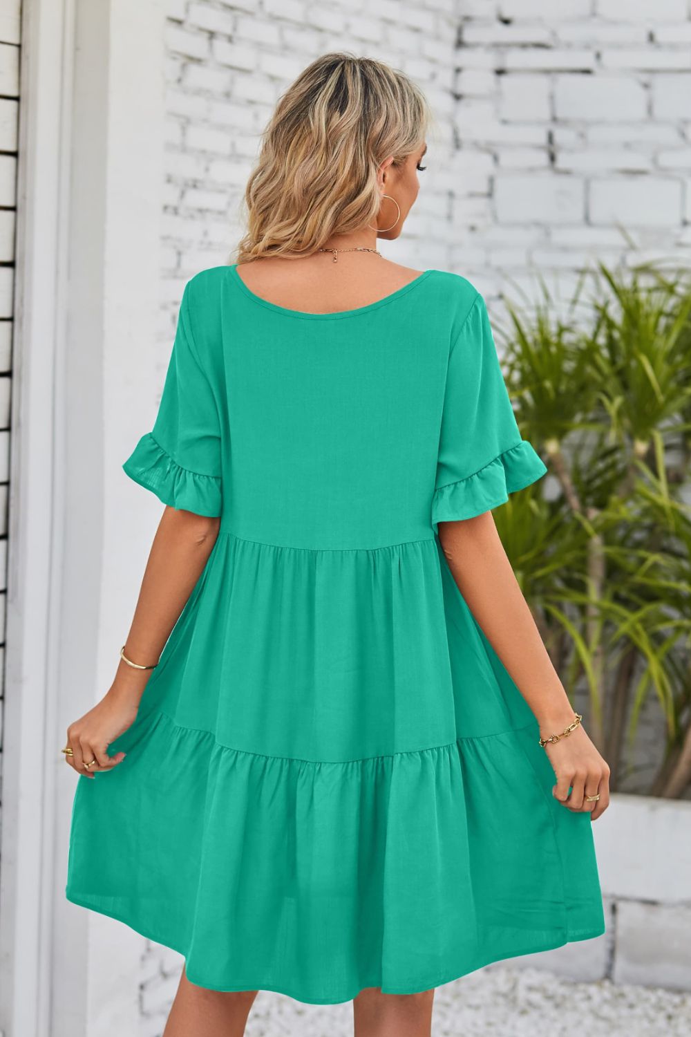 Comfy Flounce Sleeve Tiered Dress (8 Colors / S - 2X)