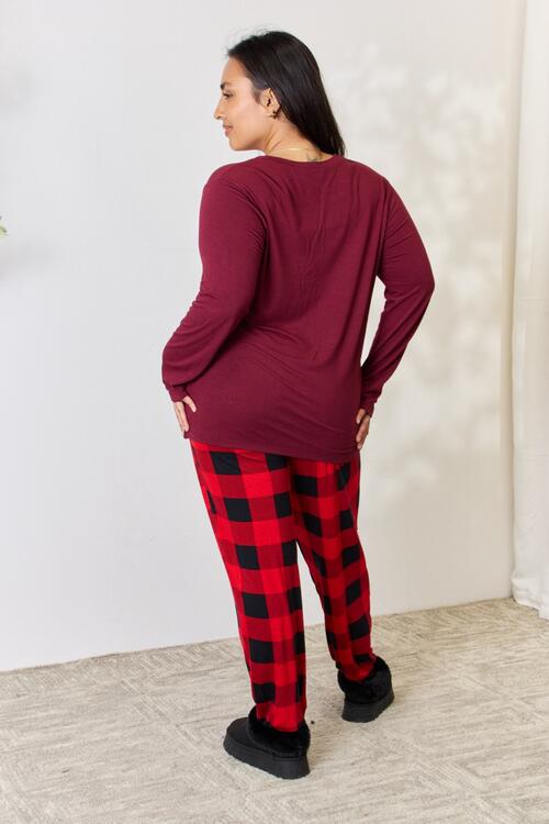 Plaid Burgundy Pants Pajama Outift