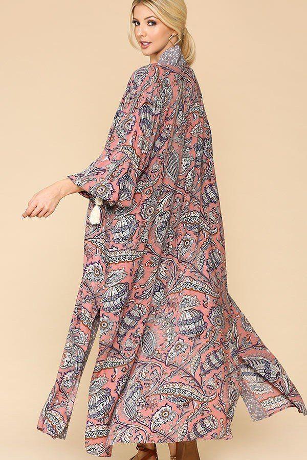 Mix-printed Open Front Kimono With Side Slits - LaurenNichole