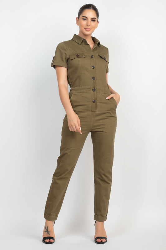 Classic Chic Safari Jumpsuit - Olive