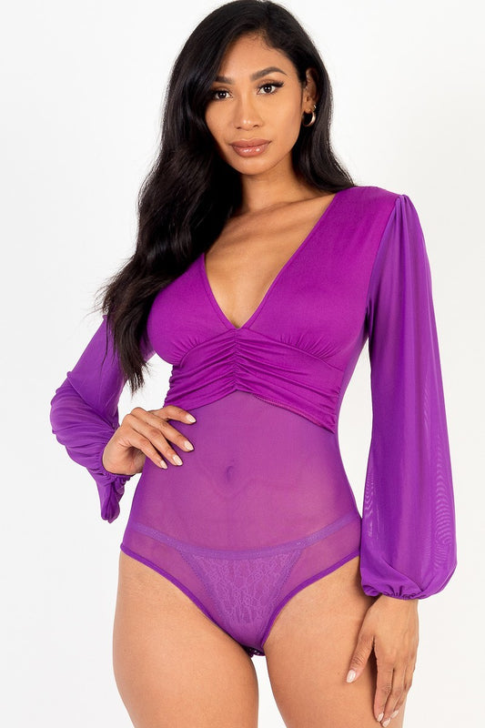 Classy Mesh V Bodysuit - Dahlia Purple