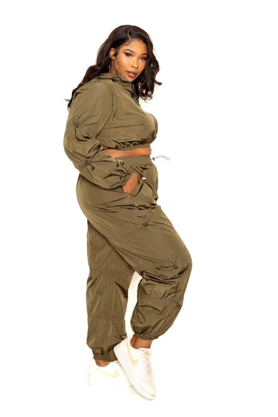 Olive Cropped Cord Lock Outfit (XL - 3X)