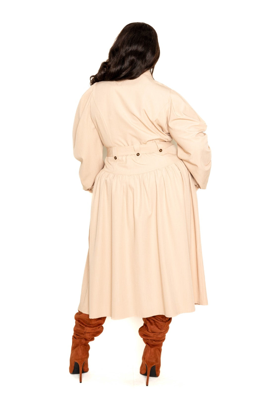 Puff Sleeve Trench Coat Dress (XL - 3X)