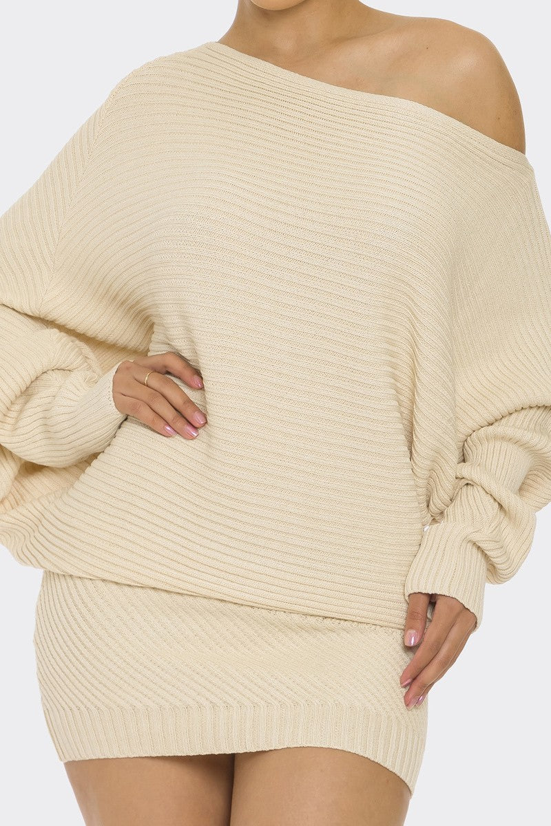 Elegant Cream Soft Sweater Mini Dress