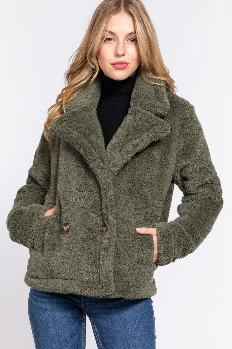 Chic Cozy Olive Sherpa Coat