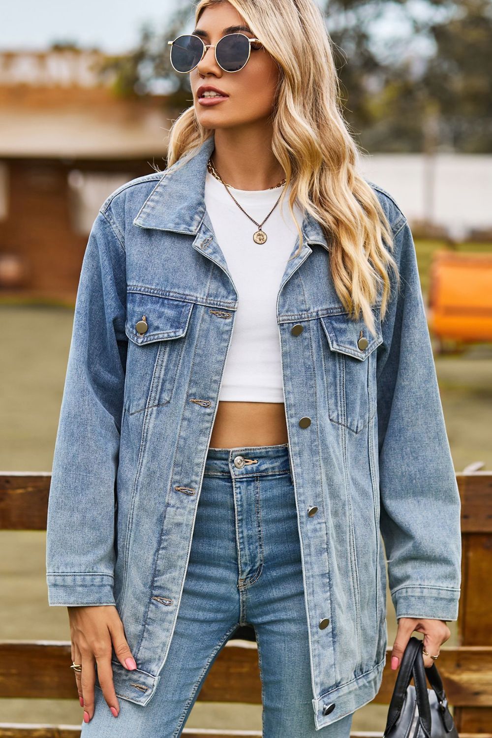 Collared Buttoned Denim Jacket ( S - 2X)