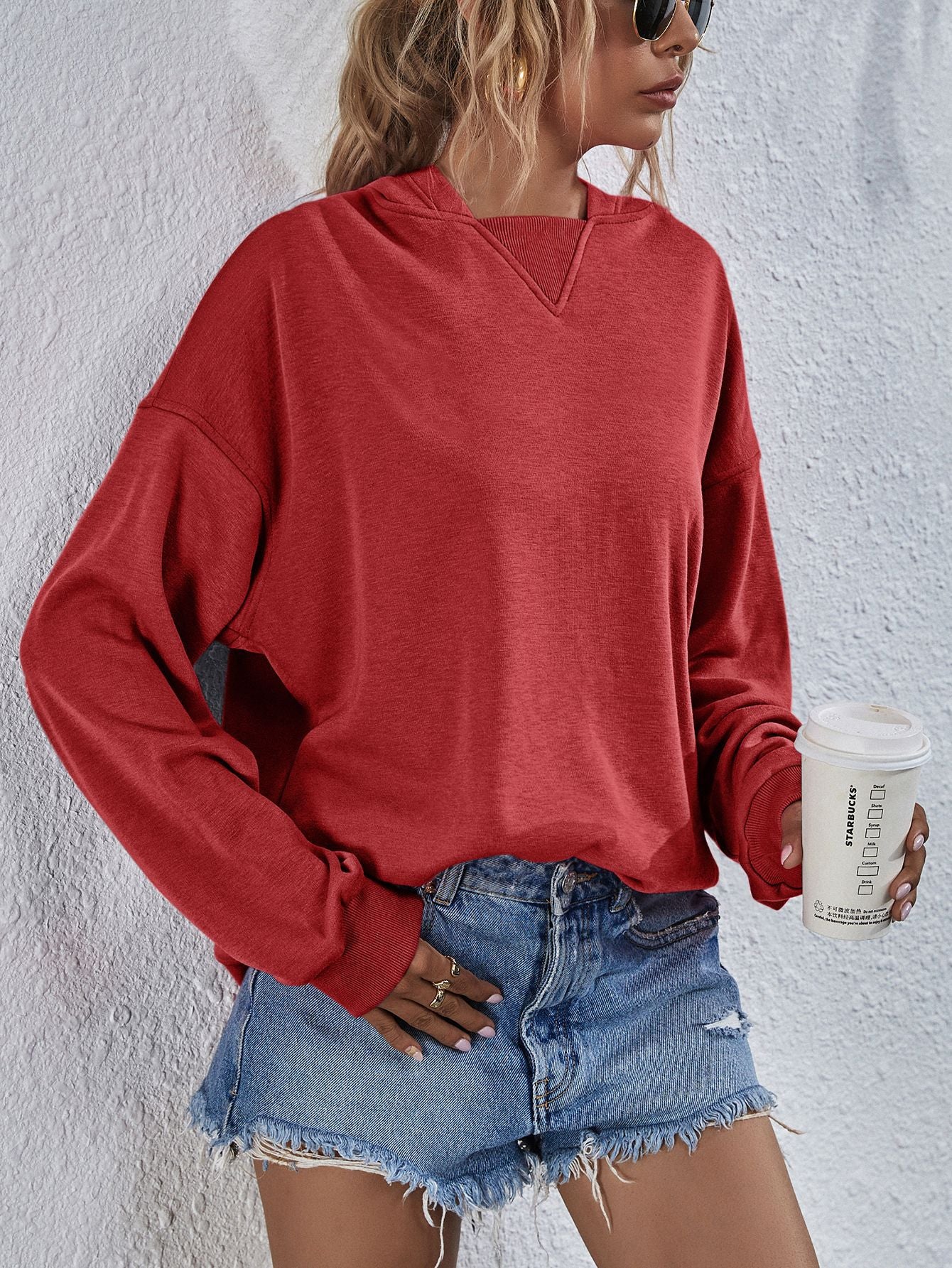 Comfy Drop Shoulder Slit Hoodie