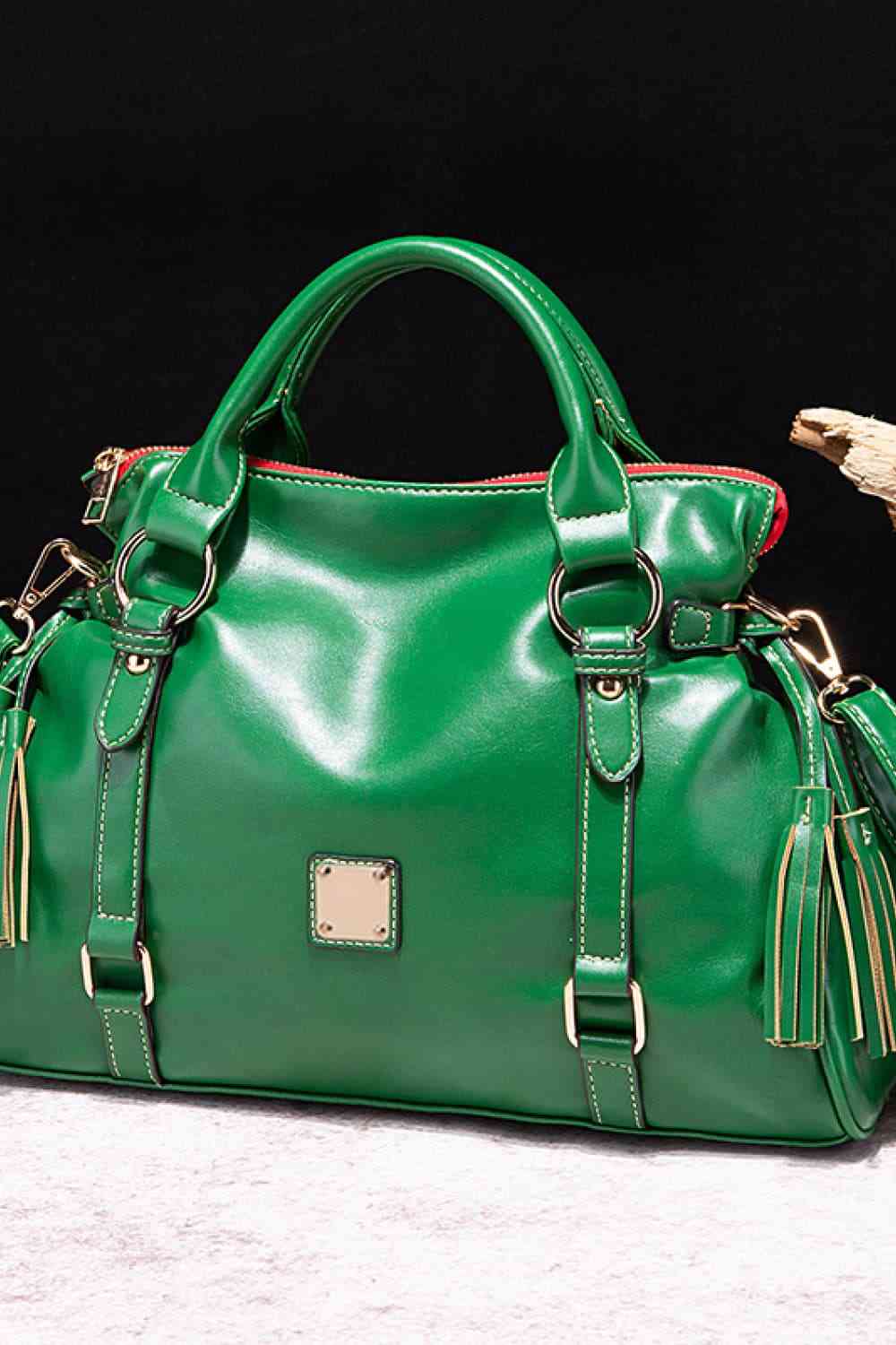 Leather Handbag with Tassels