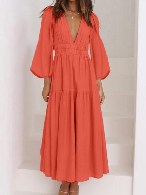 8 Elegant Long V-Neck Balloon Sleeve Maxi Dresses