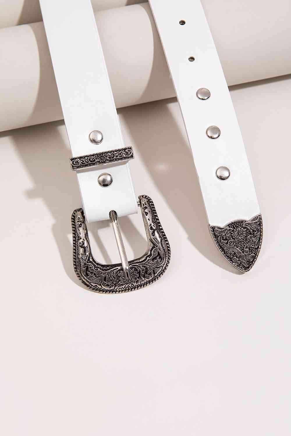 White Vegan Leather Studded Belt