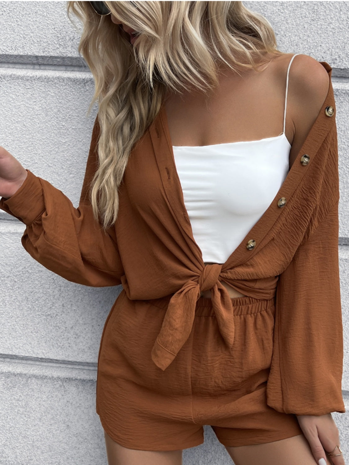 Button Down Cardigan and Shorts Outfit