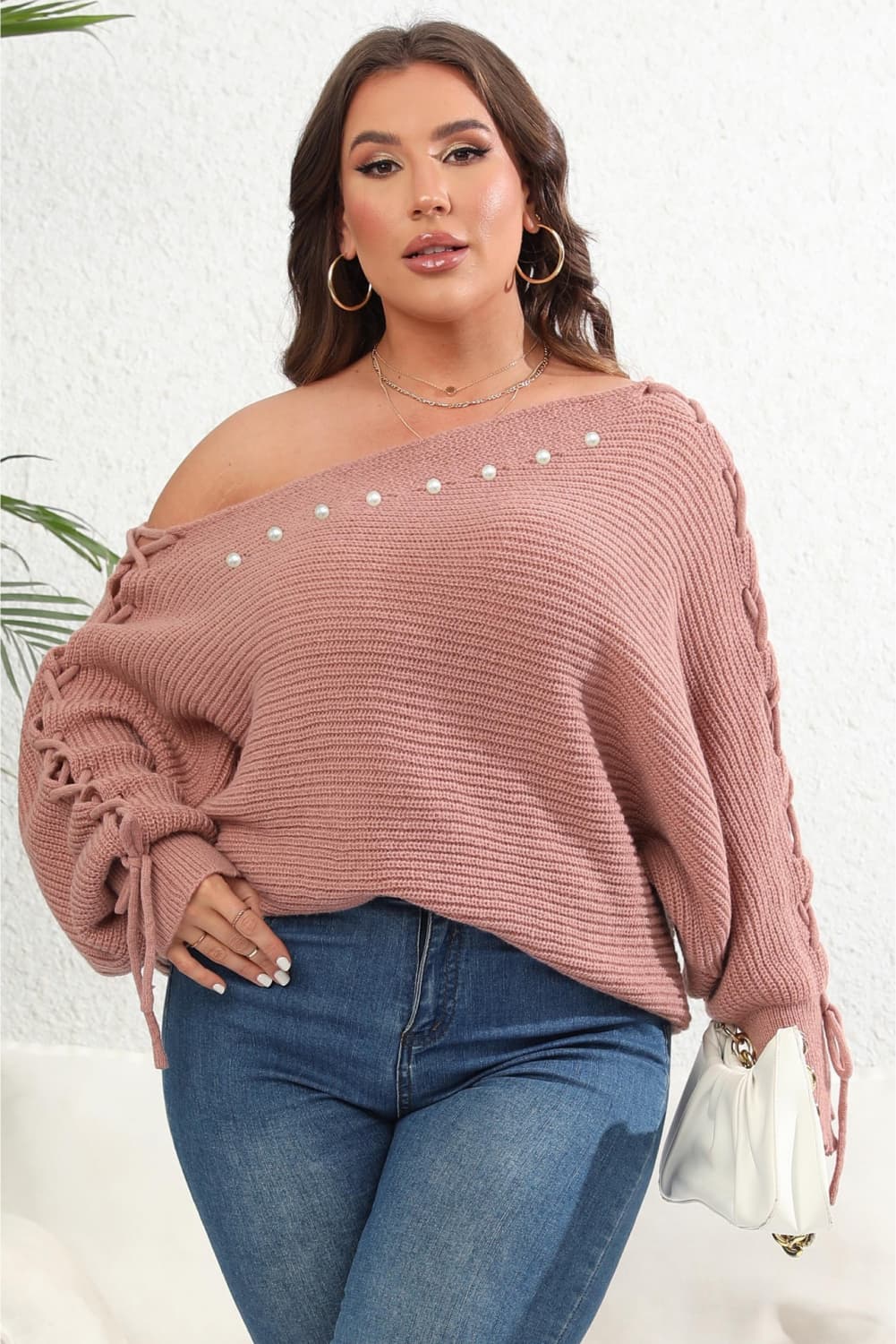 2 Chic One Shoulder Beaded Sweater ( 1X - 3X )