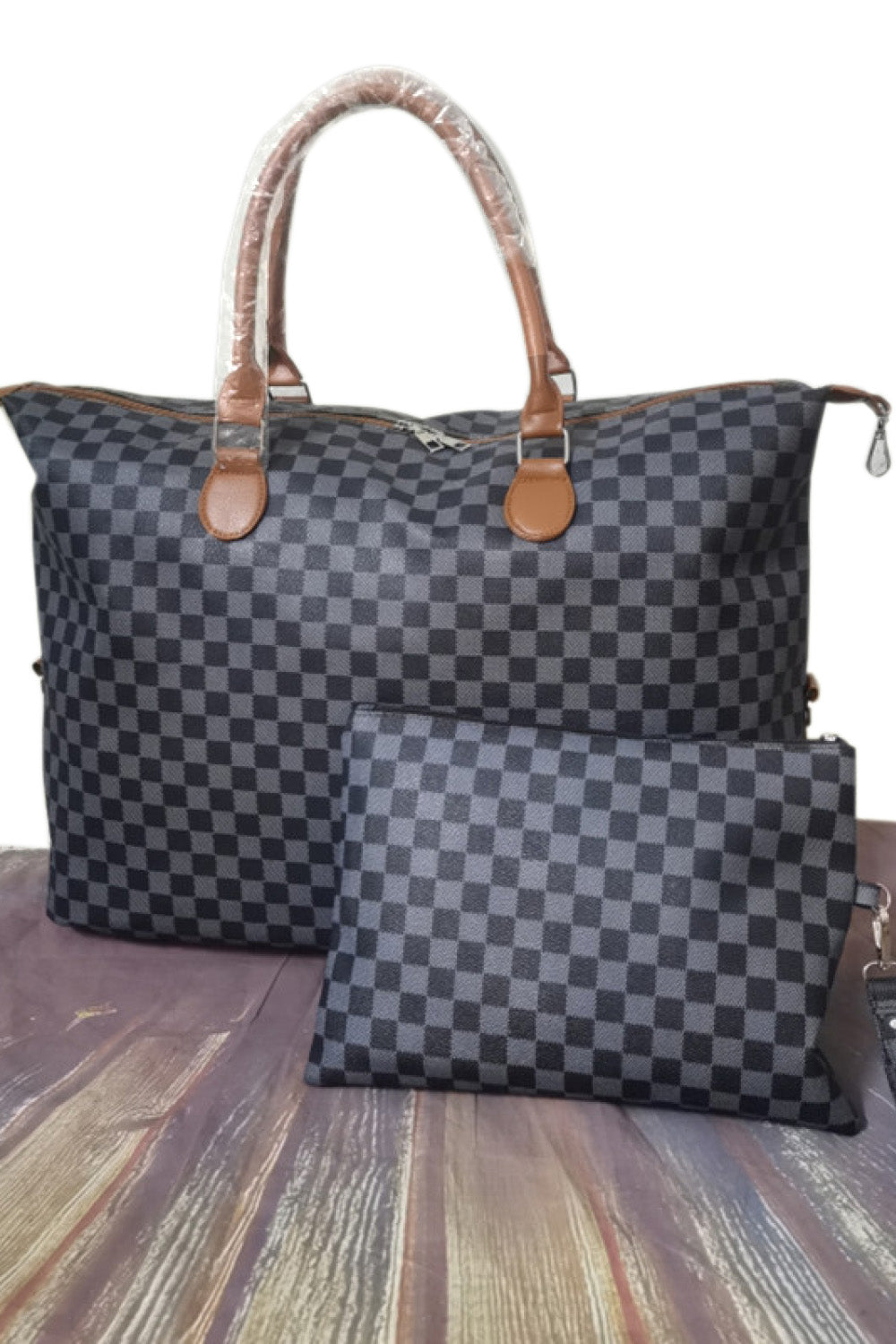 3 Checkered Bag w/ Matching Pouch