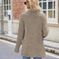 Ribbed Turtleneck Long Sleeve Slit Knit Top