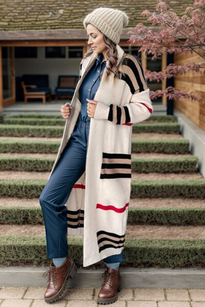 4 Classy Stripe Longline  Cardigan Sweater