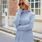 Ribbed Turtleneck Long Sleeve Slit Knit Top