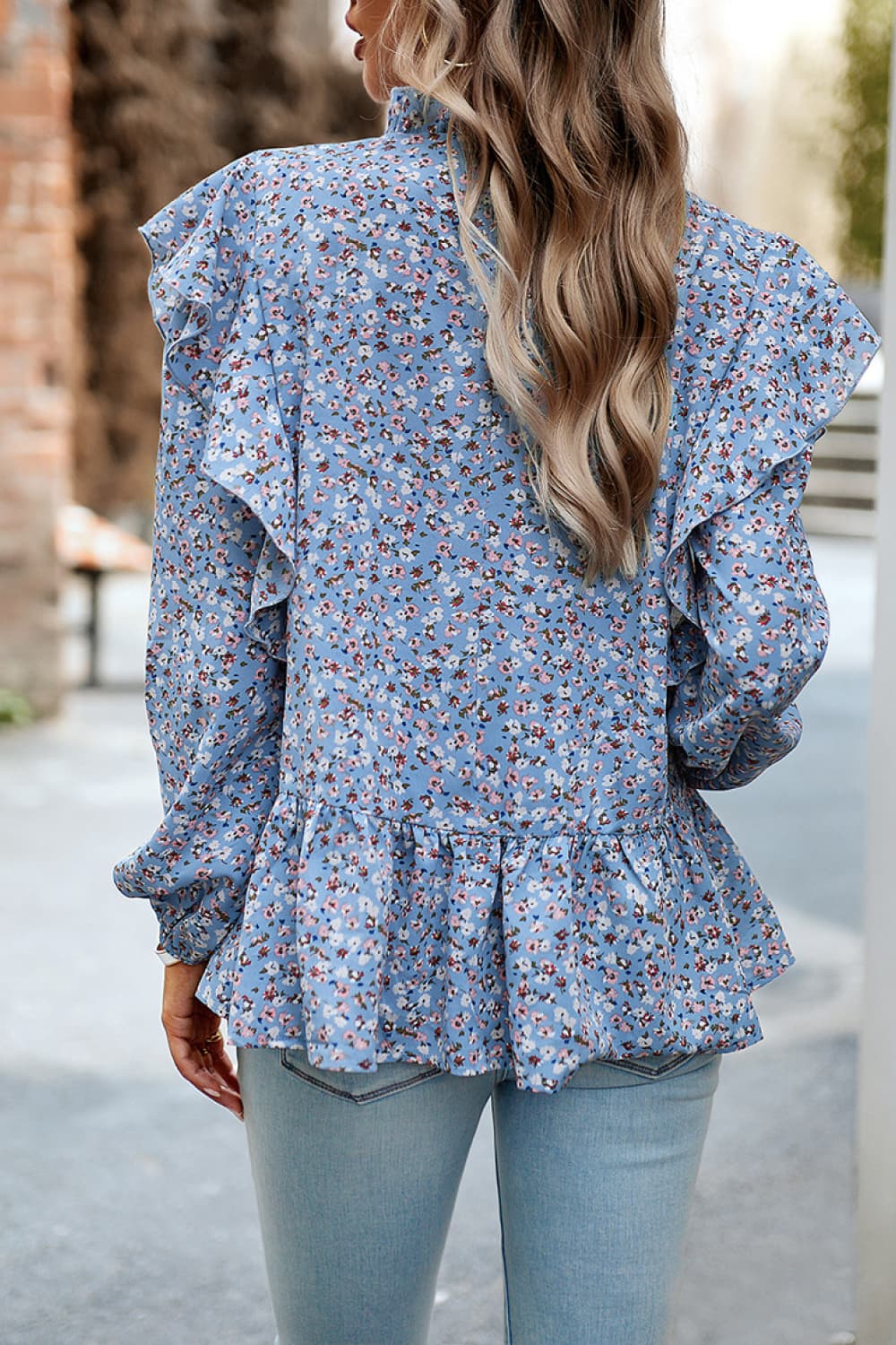 Classy Floral Ruffle Peplum Shirt
