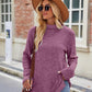 Ribbed Turtleneck Long Sleeve Slit Knit Top