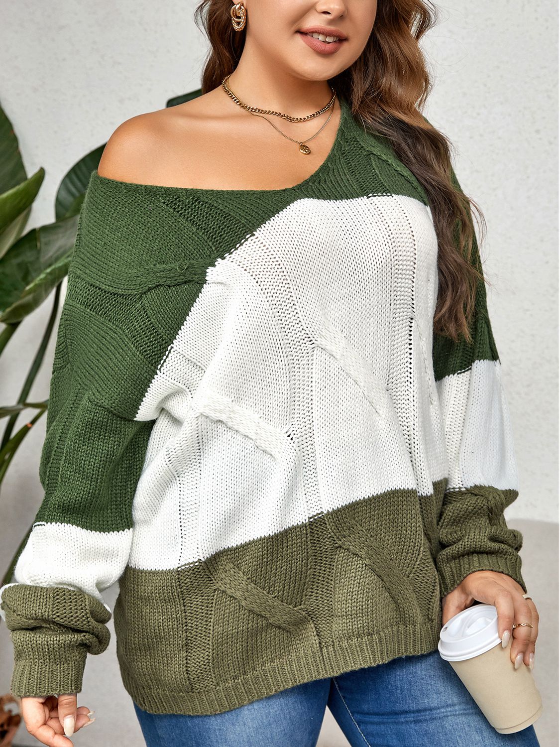 Color Block Cozy Sweater ( 1XL - 3X)