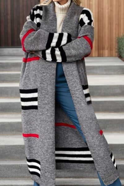4 Classy Stripe Longline  Cardigan Sweater