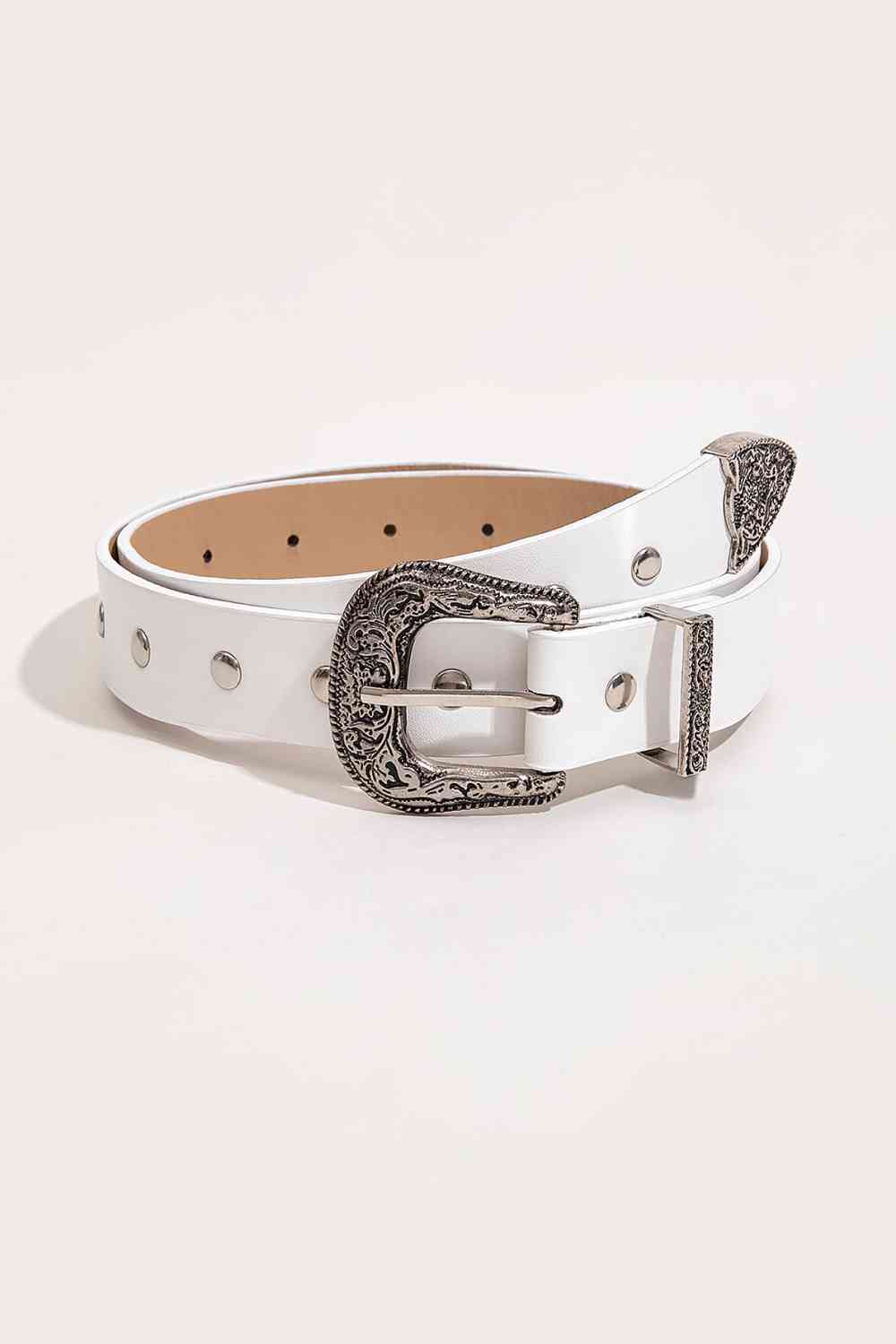 White Vegan Leather Studded Belt