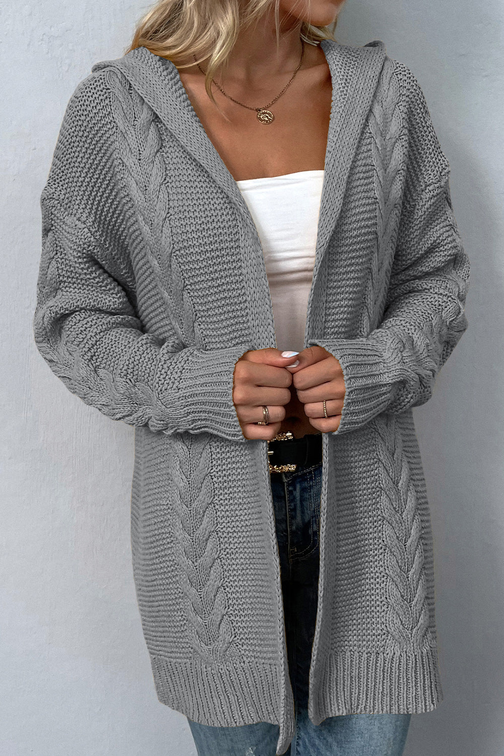 Comfy Cable Knit Hoodie Cardigan