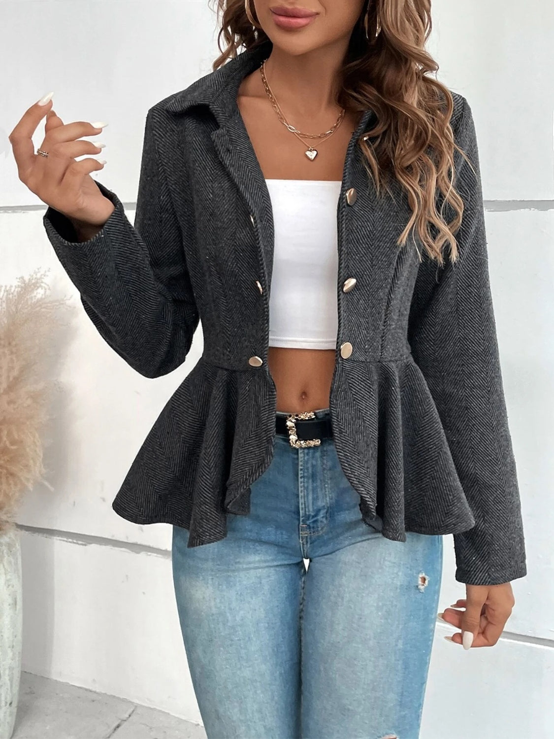 4 Elegant Ruffle Collared Blazer