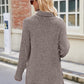 Ribbed Turtleneck Long Sleeve Slit Knit Top