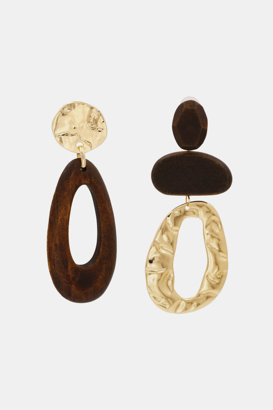 Classy Wood Gold Dangle Earrings