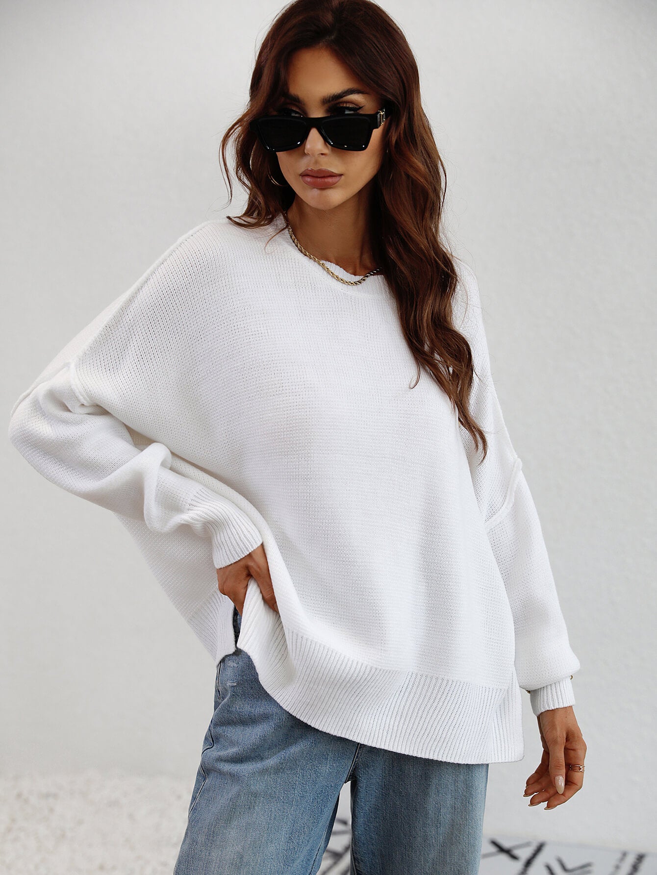 Classic Exposed Seam Slit Sweater (9 Colors /  S - XL )
