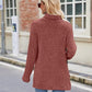 Ribbed Turtleneck Long Sleeve Slit Knit Top