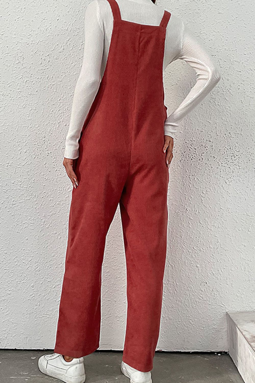Red Buttoned Corduroy Overalls